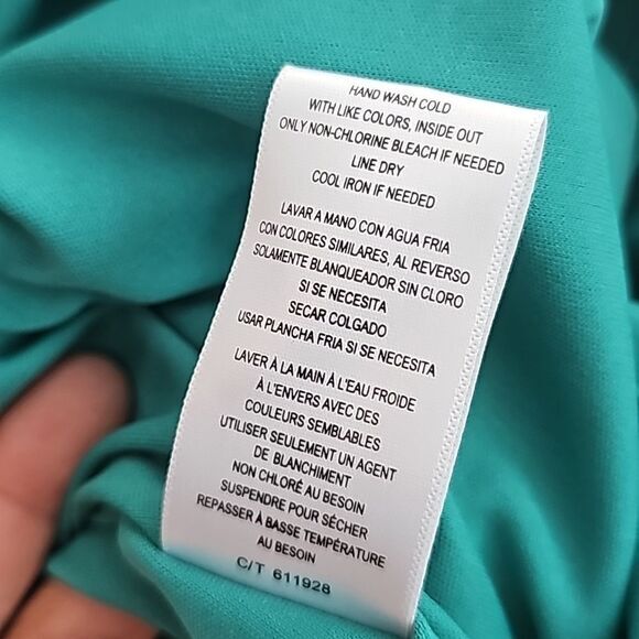 Taylor NWT Printed Chiffon Mock Neck Sleeveless Gathered Maxi Dress Rust Teal 6 - Picture 9 of 10